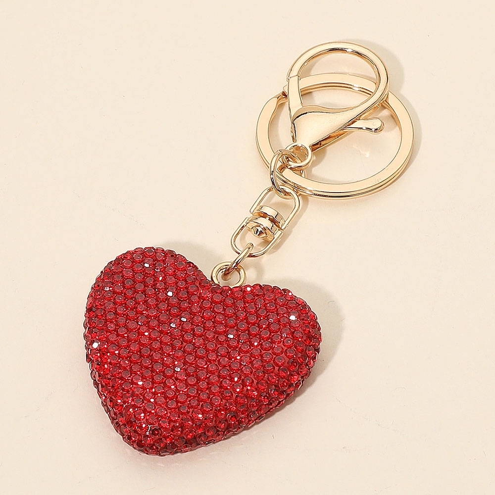 Red Rhinestone Heart Bling Studded Keychain Bag Charm Decoration Accessory